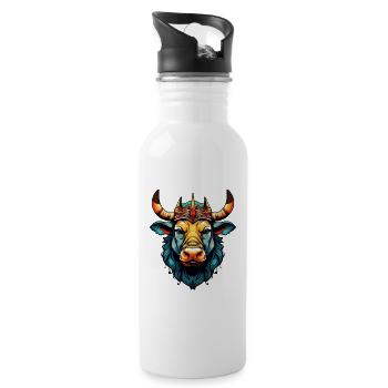 Stier Comic King - Trinkflasche mit integriertem Trinkhalm - Weiß - Rechts