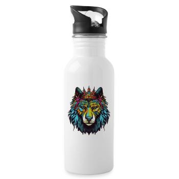 Wolf Comic Krone - Trinkflasche mit integriertem Trinkhalm - Weiß - Rechts