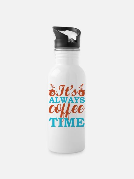 Kaffee: Immer Zeit für Espresso - Trinkflasche mit integriertem Trinkhalm - Weiß
