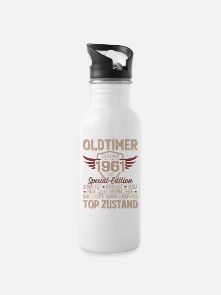 65. Geburtstag Shirt – Oldtimer 1961 Vintage Retro - Trinkflasche mit integriertem Trinkhalm - Weiß