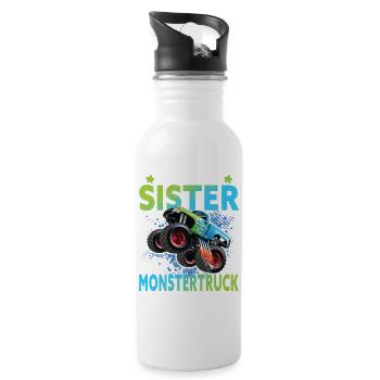 Monstertruck Geschwister Lustiger Spruch - Trinkflasche mit integriertem Trinkhalm - Weiß - Rechts
