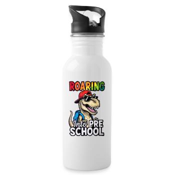 Roaring into Preschool Dinosaur Back to School - Water bottle with straw - white - Right