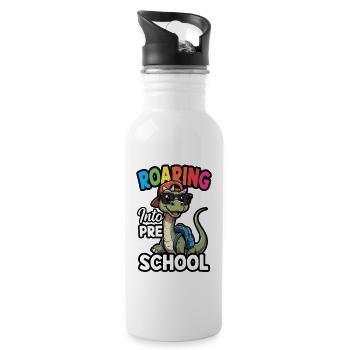 Roaring into Preschool Dinosaur Back to School - Water bottle with straw - white - Right