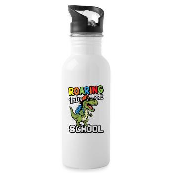 Roaring into Preschool Dinosaur Back to School - Water bottle with straw - white - Right