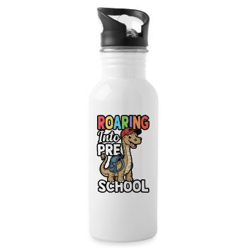 Roaring into Preschool Dinosaur Back to School - Water bottle with straw - white - Right