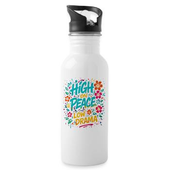 High on peace, low drama saying - Water bottle with straw - white - Right