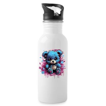 Blue Cuddly Bear Graffiti Pop - Water bottle with straw - white - Right