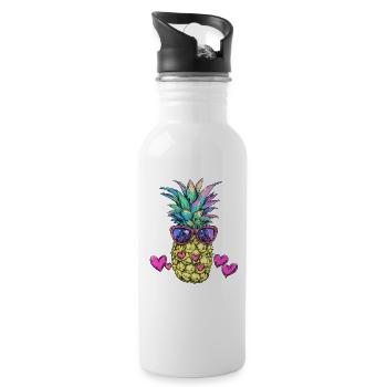 Colorful pineapple with sunglasses - Water bottle with straw - white - Right