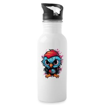 Bunte Eulen-Pop mit rotem Hut - Trinkflasche mit integriertem Trinkhalm - Weiß - Rechts