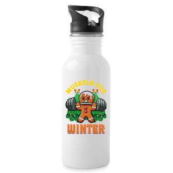 MUSCLES FOR WINTER Gingerbread Man Funny - Water bottle with straw - white - Right