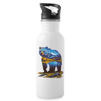 Wander Bear Mountains Lake Retro Nature Design - Water bottle with straw - white - Right