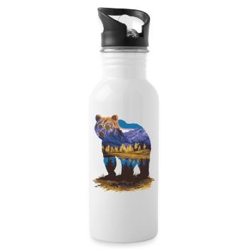 Wander Bear Mountains Lake Retro Nature Design - Water bottle with straw - white - Right