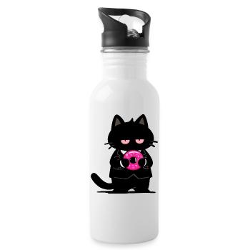 Chat noir avec un donut rose - Gourde avec paille intégrée - blanc - Droite