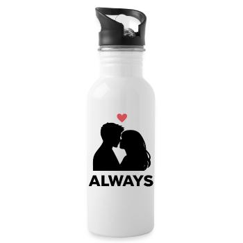 Minimal Heart Love, Valentine's Day Girlfriend Boyfriend - Water bottle with straw - white - Right