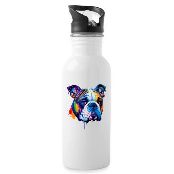 English Bulldog Dog Colorful Pop Art Portrait - Water bottle with straw - white - Right