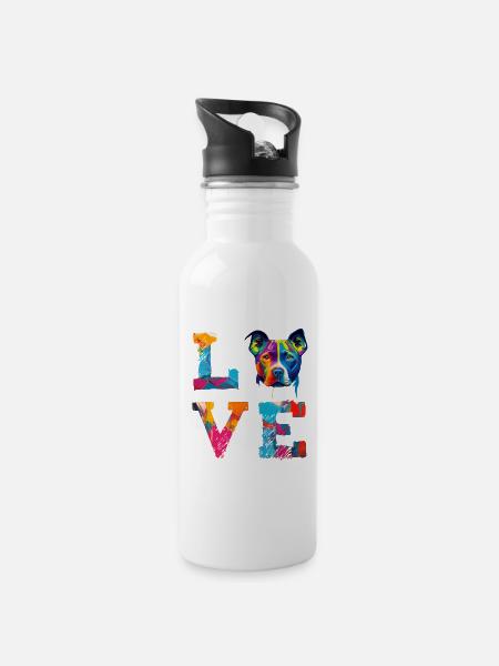 Pitbull Dog Love Colorful Pop Art Portrait - Water bottle with straw - white