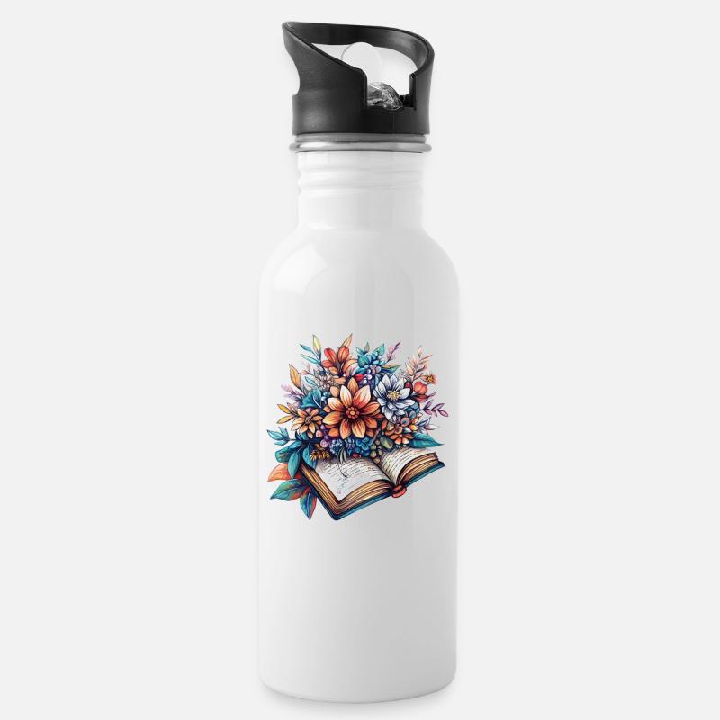 Blütenlese aus dem Buch - Trinkflasche mit integriertem Trinkhalm - Weiß