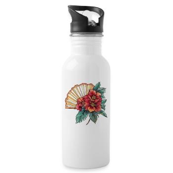 Hibiskus-Fächer im Oriental-Stil - Trinkflasche mit integriertem Trinkhalm - Weiß - Rechts