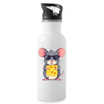 coole Käse Maus mit Sonnenbrille - Trinkflasche mit integriertem Trinkhalm - Weiß - Rechts