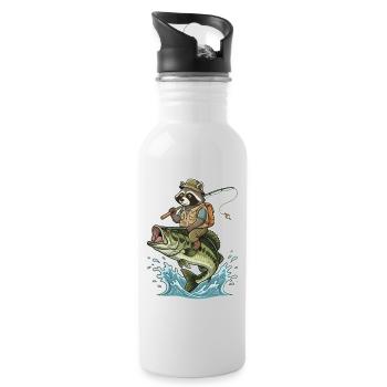 Funny raccoon rides on a bass fish - Water bottle with straw - white - Right