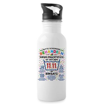 seit 11.11. im Einsatz | Karneval Kostüm - Trinkflasche mit integriertem Trinkhalm - Weiß - Rechts
