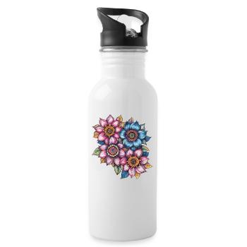 Motif de fleurs en tourbillon de fleurs - Gourde avec paille intégrée - blanc - Droite