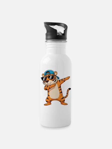 Cool Dabbing Tiger Sonnenbrille Cartoon-Kunst - Trinkflasche mit integriertem Trinkhalm - Weiß