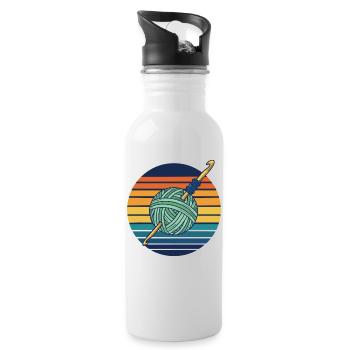 Funny Crochet Yarn Lovers Crochet Hook Retro - Water bottle with straw - white - Right