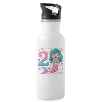 Meerjungfrau 2. Geburtstag 2 Jahre - Trinkflasche mit integriertem Trinkhalm - Weiß - Rechts