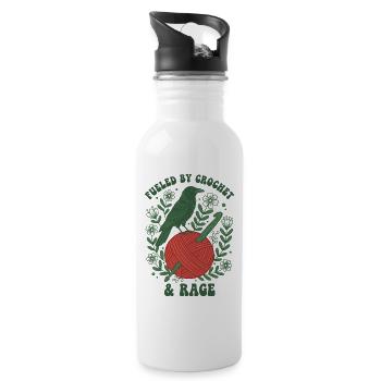Angetrieben von Häkeln und Wut Lustiger Häkelliebhaber - Trinkflasche mit integriertem Trinkhalm - Weiß - Rechts