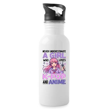 Never Underestimate Girl Who Loves K Pop And Anime - Water bottle with straw - white - Right