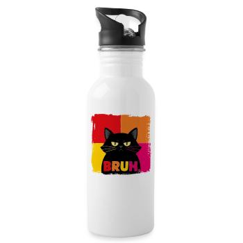 Portrait néon de chat BRUH - Gourde avec paille intégrée - blanc - Droite