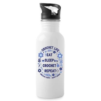 Crochet Life Eat Sleep Crochet Repeat Happy Hooks - Water bottle with straw - white - Right
