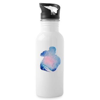 Vater-Tochter-Retro-Aquarell - Trinkflasche mit integriertem Trinkhalm - Weiß - Rechts
