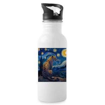 Leopard Van Gogh - Water bottle with straw - white - Right