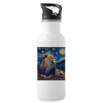 Löwe Van Gogh - Trinkflasche mit integriertem Trinkhalm - Weiß - Rechts