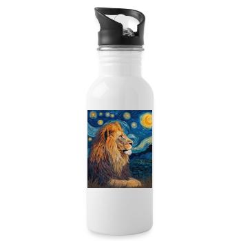 Löwe Van Gogh - Trinkflasche mit integriertem Trinkhalm - Weiß - Rechts