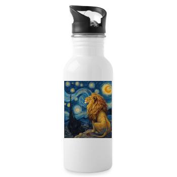 Löwe Van Gogh - Trinkflasche mit integriertem Trinkhalm - Weiß - Rechts