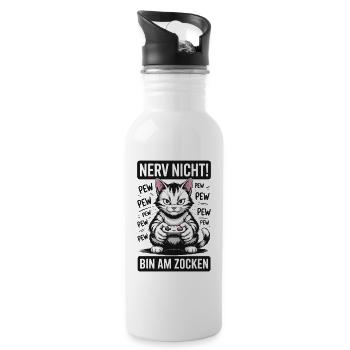 Nerv nicht bin am Zocken Gamer Katze Design - Trinkflasche mit integriertem Trinkhalm - Weiß - Rechts