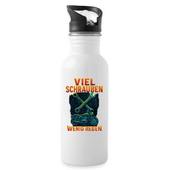 Viel schrauben wenig reden Motorrad - Trinkflasche mit integriertem Trinkhalm - Weiß - Rechts