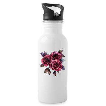 Rosen im Neon-Noir Stil - Trinkflasche mit integriertem Trinkhalm - Weiß - Rechts