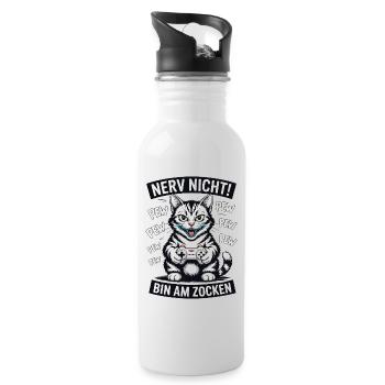 Nerv nicht bin am Zocken Gamer Katze Design - Trinkflasche mit integriertem Trinkhalm - Weiß - Rechts