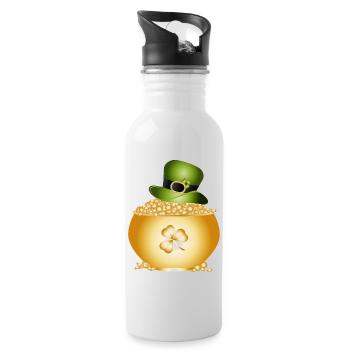 Golden pot with shamrock and green hat - Water bottle with straw - white - Right