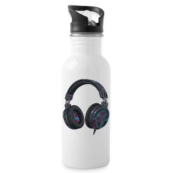 Retro Headphones Techno DJ 90s Music Style - Water bottle with straw - white - Right