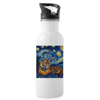 Tiger Van Gogh - Trinkflasche mit integriertem Trinkhalm - Weiß - Rechts