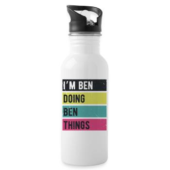 Ich bin Ben, der Ben Dinge Retrofarben macht - Trinkflasche mit integriertem Trinkhalm - Weiß - Rechts