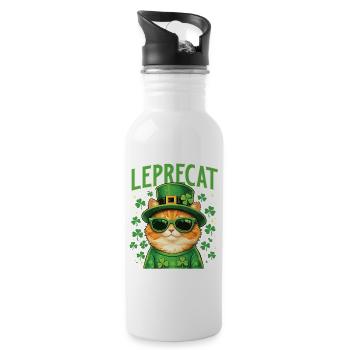 Leprecat St. Patrick's Irish Lucky Cat - Trinkflasche mit integriertem Trinkhalm - Weiß - Rechts