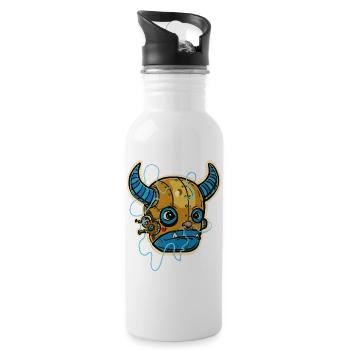 Steampunk Mechanischer Bulle - Trinkflasche mit integriertem Trinkhalm - Weiß - Rechts