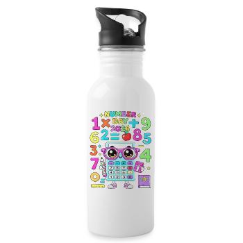 Kawaii Calculator Classroom Theme - Water bottle with straw - white - Right