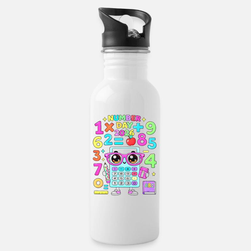 Thème de la Salle de Classe de la Calculatrice Kawaii - Gourde avec paille intégrée - blanc